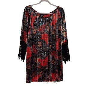 Ali Miles Womens Velvet Boho Vibrant Colors Floral Gothic Romantic Lace Top 3X